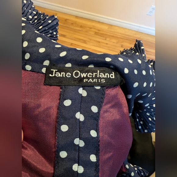 [Handmade - Jane Overland] Vintage Navy Polkadot Midi Dress with Pleats | Medium - Picture 5 of 16